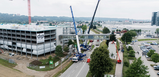 Pedestrian bridge for GROB employee parking garage